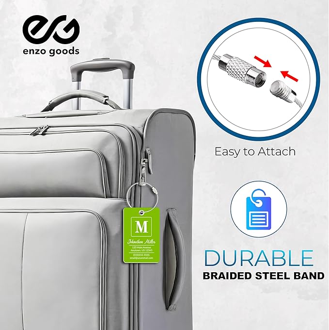 Personalized Luggage Tag | 2 Pack | Custom Luggage Tags for Suitcases | Kids Backpack Tag | 10 Color Options & Choose Font, Font Color