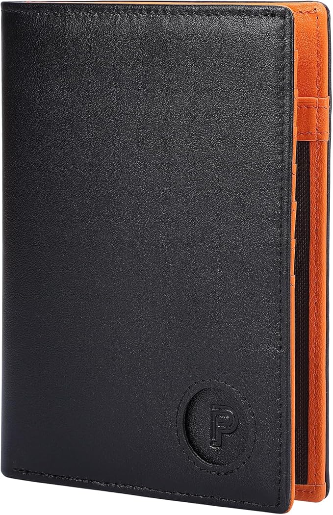 Polare Luxury RFID Blocking Leather Passport Holder Travel Wallet For Men and Women (Black/Brown with AirTag Slot)