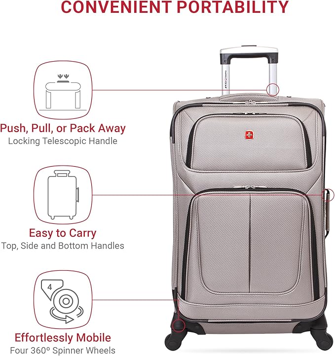 SwissGear Sion Softside Expandable Luggage, Pewter, Checked-Medium 25-Inch