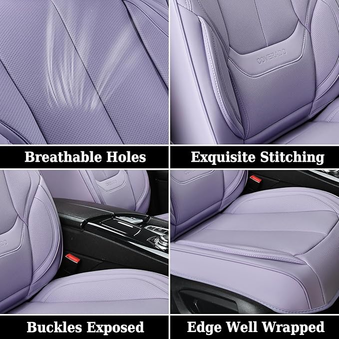 Coverado Universal Seat Covers Full Set, 5 Seats Universal Seat Covers for Cars, Waterproof NAPPA Leather Car Seat Covers with Head Pillow, Auto Protectors Fit for Most Sedans SUV Pick-up Truck-Purple