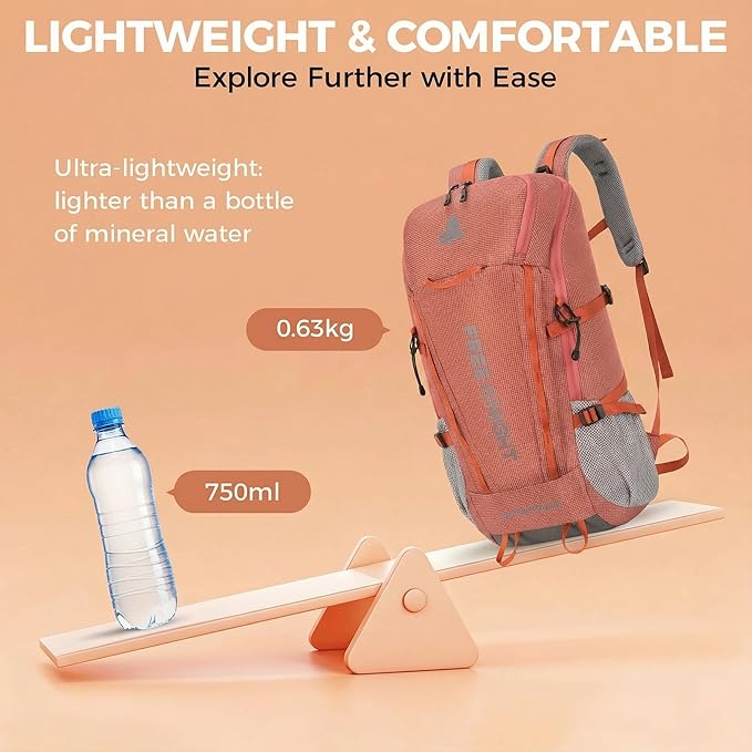 Bseash 45L Waterproof Hiking Camping Backpack with Rain Cover, Outdoor Sport Travel Bag Daypack for Climbing Skiing Cycling (Pink)