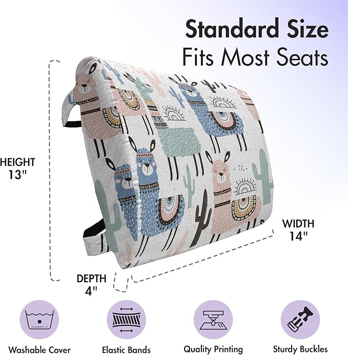Ambesonne Llama Lumbar Back Support Pillow, Cartoon Style Hand Drawn South American Animals Alpacas and Llamas Design, High Density Foam for Office Chairs Car Seats, 14" x 13", White Teal