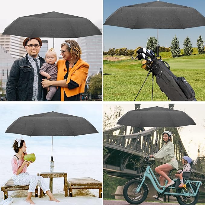 Satol 46/54/62 Inch Large Golf Umbrella, Windproof 10 Ribs Automatic Open/Close Oversize Double Canopy Vented Portable Folding Travel Umbrellas, UPF 50+ Sun & Rain Compact Umbrellas for Outdoor