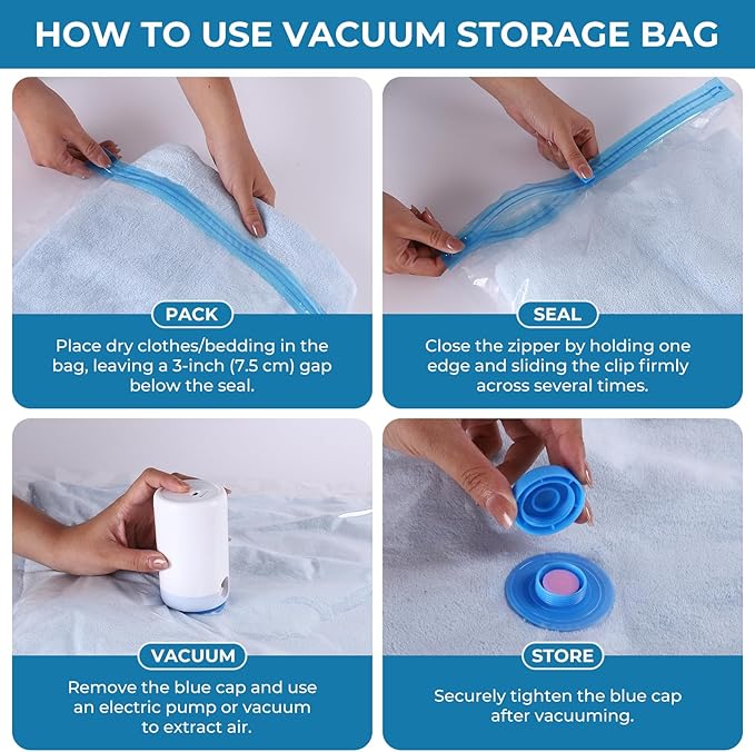 Vacuum Bags for Travel with Portable Electric Pump, 16 Pack Vacuum Seal Bags for Luggage and Suitcase Compression, Space Saver Vacuum Storage Bags for Clothes and Clothing Travel