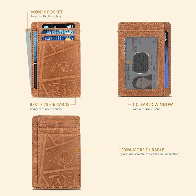 Oak Leathers Leather Slim Minimalist Wallet for Men & Women RFID Front Pocket Leather Card Holder Wallets
