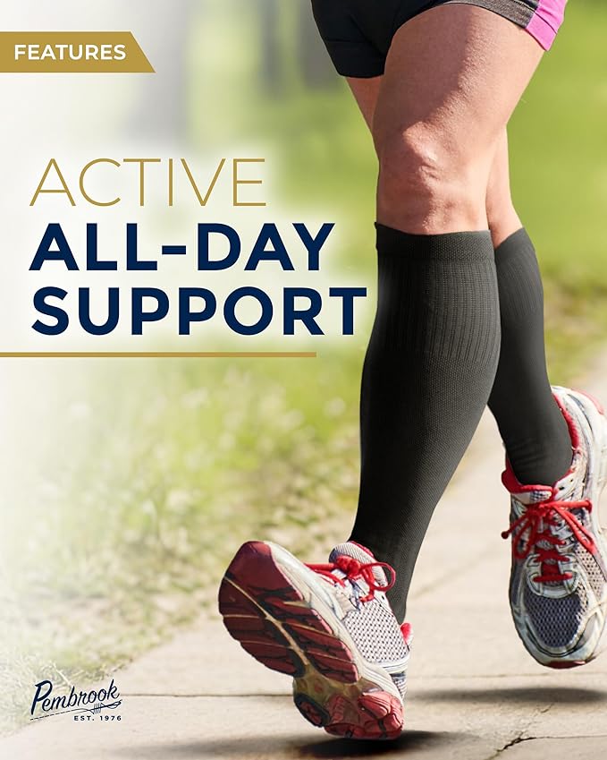 Pembrook Bamboo Viscose Light Compression Socks - 3 Pairs | 8-15 mmhg Compression Socks | Knee High Comfort Support Socks