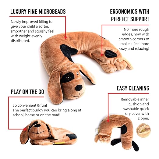 LakiKid Shoulder Wrap for Kids – Travel Pillow for Flights, Car Rides, & Adventures, Soft & Cuddly Neck Pillow Airplane for Kids Made of Polyester in an Adorable Beagle Design, Travel Fidget Toy