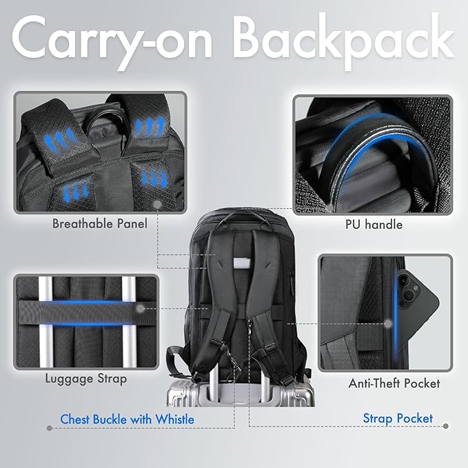 hk Waterproof Travel Backpack for Men – Lightweight 30L Laptop Backpack with 17.3" Compartment, Anti Theft Black Bag for Work, College, Hiking, Carry-On Use