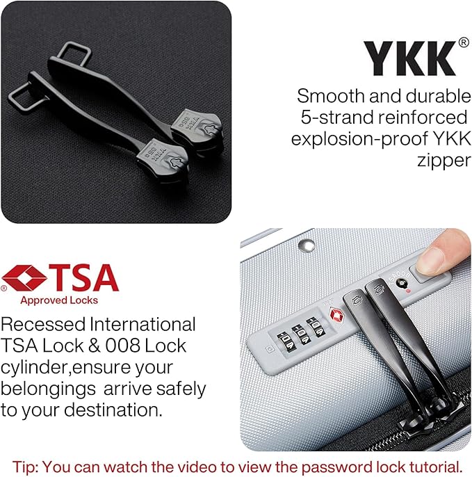 Hanke Grace Hard Shell Suitcases with Wheels,20 Inch Carry On Luggage Airline Approved with Aluminum Frame, Travel suitcase with Front Pocket Travel Luggage for Short Business Trips, Grey.