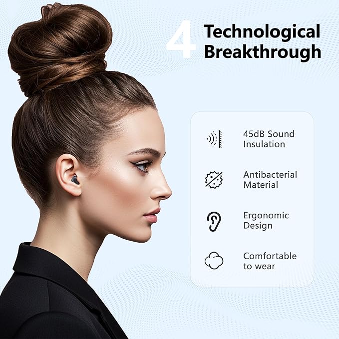 Ear Plugs for Sleeping Noise Cancelling, 45dB for Noise Reduction, Noise-Reducing Earplugs for Sleeping, Concerts, Shooting, Silicone Hearing Protection Earbuds with 8 Eartips (Black, One Size)