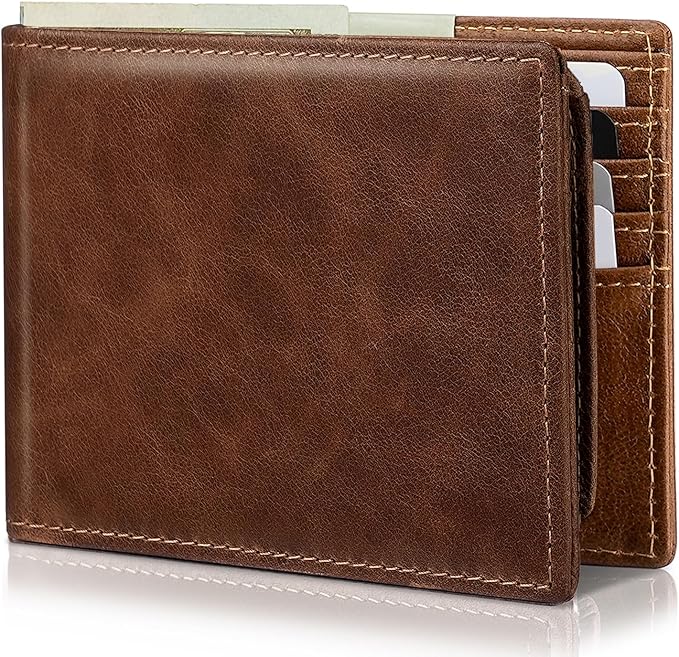 Artpaxy Mens Wallet Bifold Genuine Leather RFID Blocking Wallet for Men with 2 ID Windows 11 Card Holders 2 cash pockets 1 Gift Box