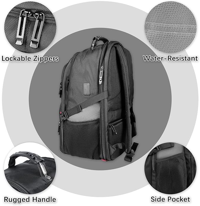 Extra Large Laptop Backpack for Men, Travel Backpack,Big Backpack, 50L Water Resistant School Business Work Computer College Heavy Duty Bag with USB Port, Fits 17 Inch Laptop, Grey