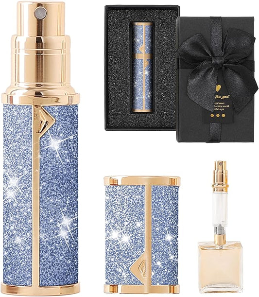 Travel Perfume Bottle Refillable, Sparkle Perfume Atomizer Leak-Proof Portable 5ML Mini Empty Atomizer Sprayer Bottle for Traveling and Outgoing (Blue, 5ML)