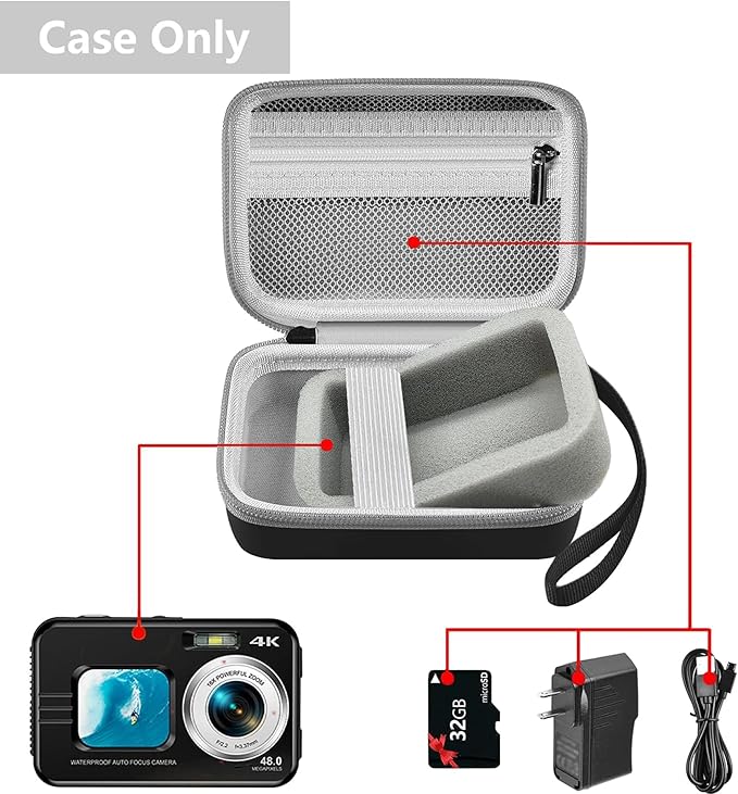 Leayjeen Waterproof Digital Camera Case Compatible with YISENCE/HICSHON/Trsunow/EUXOR/Yiffecal/ZNIARAKL10FT 30MP FHD 1080P Waterproof Camera,Fill Light Underwater Camera for Snorkeling- Black(Case)