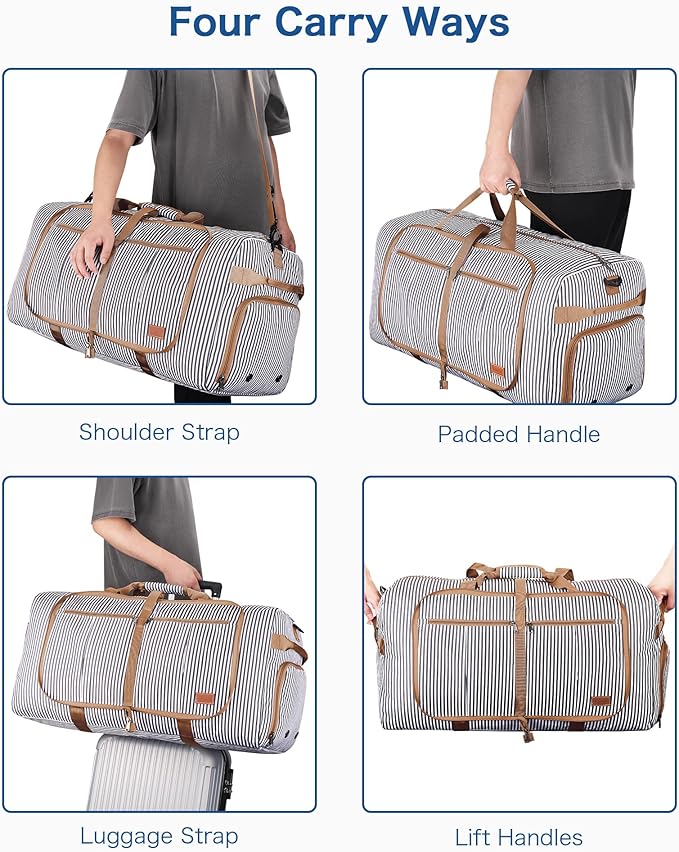 120L Travel Duffle Bag for Men and Women, Large Foldable Duffel Bag for Travel with Shoe Compartment Overnight Weekender Bag Gym Bag Water & Tear Resistant (Stripe, 120L)