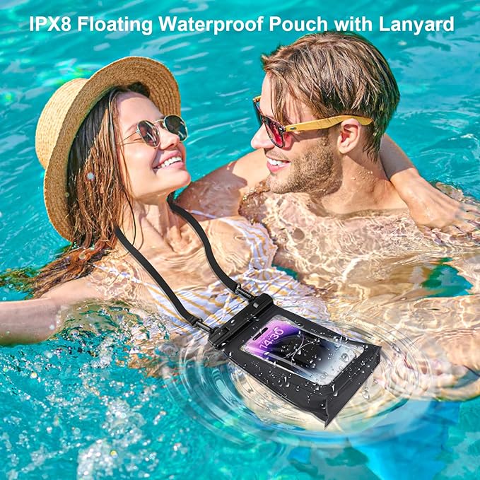 Large Waterproof Phone Pouch Floating, Universal Waterproof Phone Case for iPhone 15 Pro Max 14 Plus 13 12 11 Samsung up to 7.2'', IPX8 Water Proof Cellphone Dry Bag for Beach Pool Swimming Black