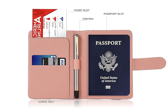 Melsbrinna Premium Leather Passport Holder Covers Case, Waterproof Rfid Blocking Travel Wallet Passport Holder with Pen Holder, Cute Passport Book for Women/Men