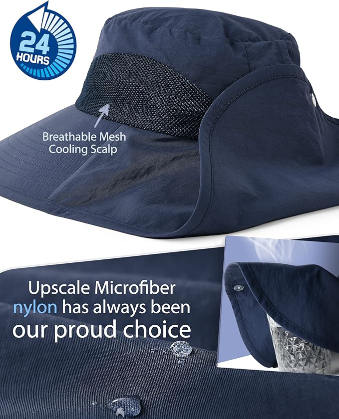 Camptrace Sun Hats for Women Men UPF 50+ UV Protection Wide Brim Hiking Fishing Hat with Neck Flap