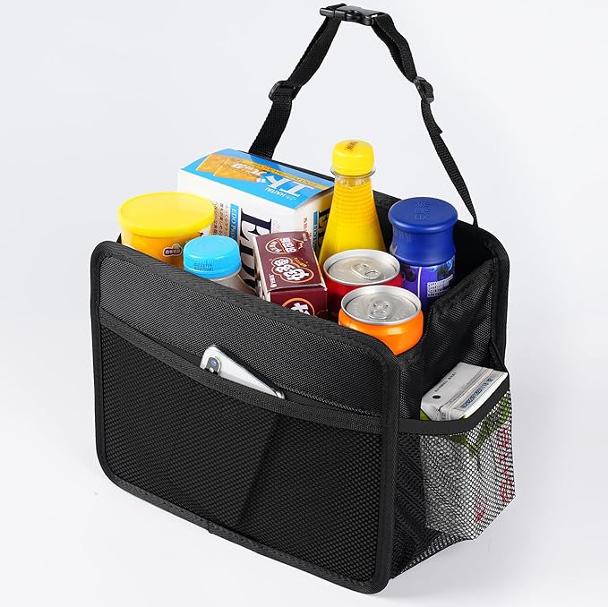 Car Seat Back Organizer Hanging Bag [2025 UPDATED] Foldable Backseat Storage Caddy with 5 Compartments & Adjustable Straps, Fits for Front/Back Headrest, Ultra-Durable - Black