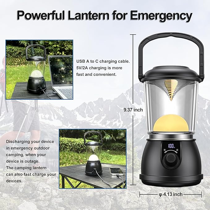 Camp Lantern, Led Camping Lantern Rechargeable 300 Lumen, Lanterns for Power Outages Lantern Camping Lights & Lanterns USB C 5V/2A IPX5 Waterproof for Outdoor Fishing Emergency