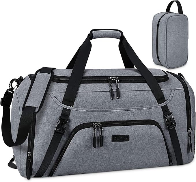 Gym Duffle Bag for Women Men 40L Waterproof Sports Bags Travel Duffel Bags with Shoe Compartment,Wet Pocket Large Weekender Overnight Bag with Toiletry Bag,Grey