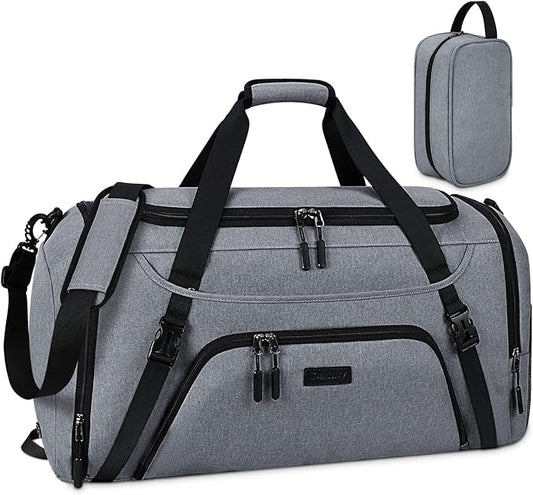 Gym Duffle Bag for Women Men 40L Waterproof Sports Bags Travel Duffel Bags with Shoe Compartment,Wet Pocket Large Weekender Overnight Bag with Toiletry Bag,Grey