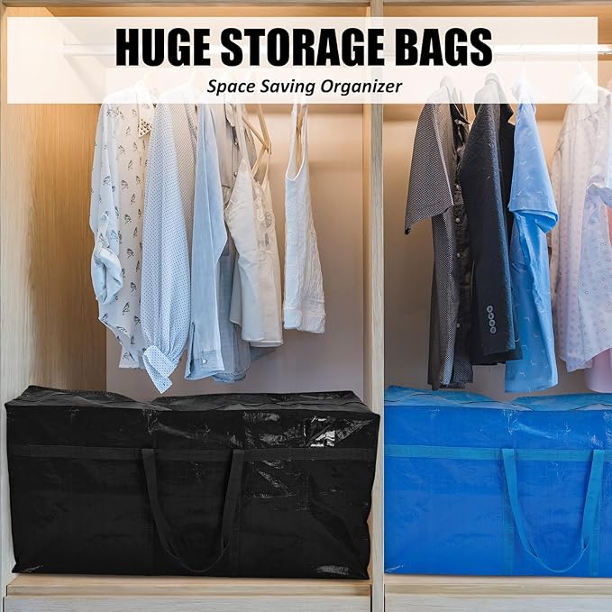 4 Pcs 66 Gallon Large Moving Bags with Zipper and Handles Foldable Storage Duffle Bags Heavy Duty Extra Large Totes for College Dorm Travel Clothes Blankets Bedding (4 Colors)