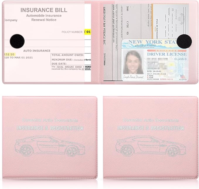 UYYE Car Registration and Insurance Card Holder, Vehicle Glove Box Car Organizer, Interior Car Accessories for Documents, Cards, License - 2 Pack