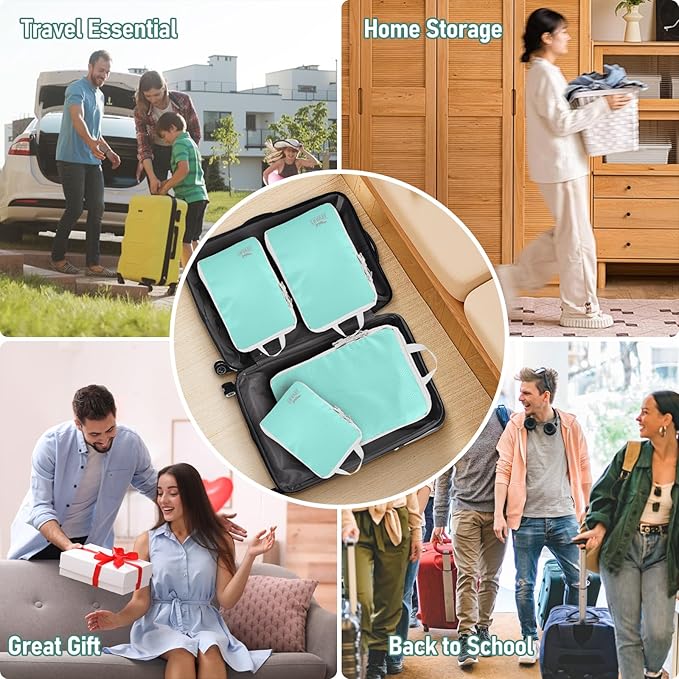 4-Piece Packing Cube Set - Lightweight Luggage Organizers for Travel, Vacation and Suitcases - Durable Accessories with Compression