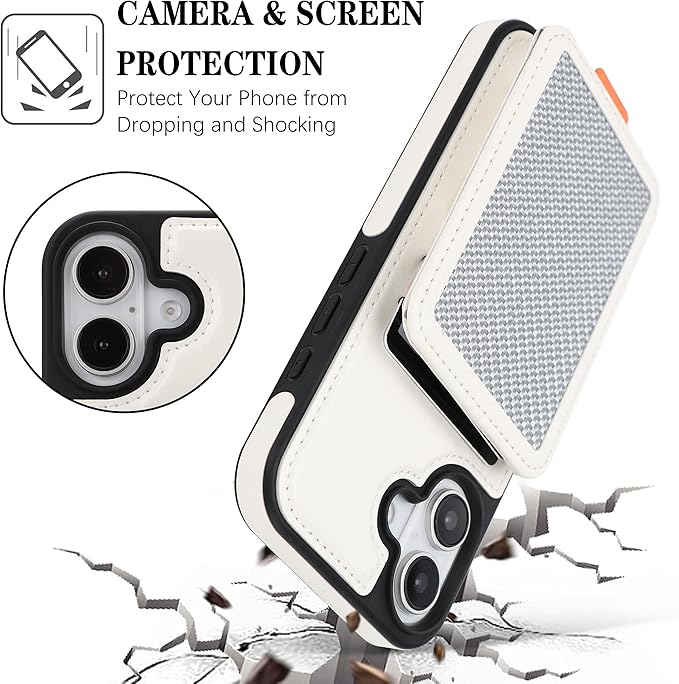 GUERNICA for iPhone 17 (6.1") Case Wallet with Card Holder, RFID Blocking Leather Protection, Shockproof Women Men Phone Case for Apple 17, A - Silver White