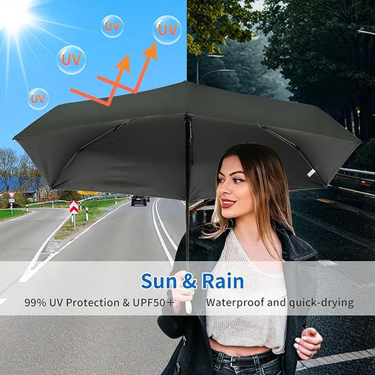 Compact Mini Windproof Travel Umbrella-UPF 50+ Sun & Rain Protection, Small Folding Design Fits in Pocket or Purse, Lightweight Portable with Case for Women, Men & Kids