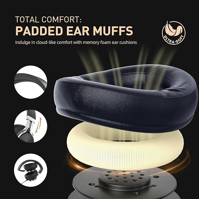 AILIHEN C90 Wired Headphones with Microphone Volume Control, Noise Reduction Over Ear Headphones Wired 3.5mm, Super Soft Corded Headphone for Cellphones, Tablet and Chromebook (Black, Classic, L)