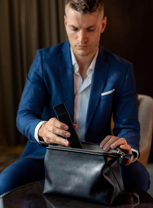 NV Holders Premium Genuine Leather Toiletry Bag for Men - The Ultimate Travel Dopp Kit and Hygiene Organizer, Perfect Men's Toiletry Travel Bag (Black)