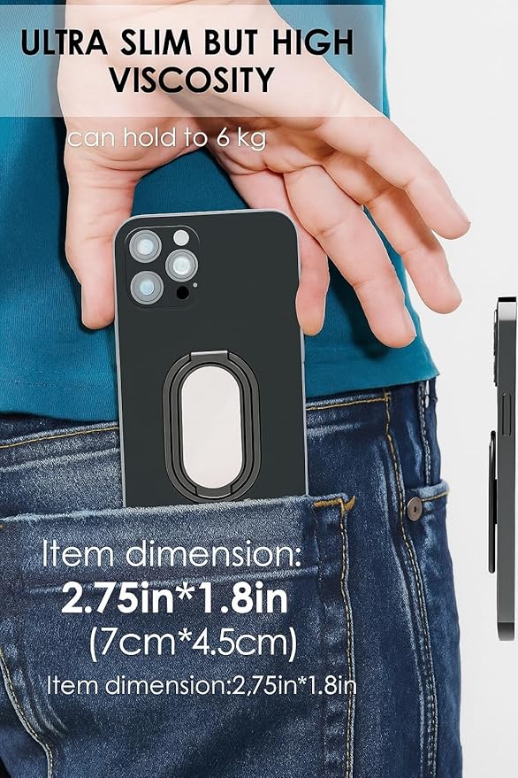 Phone Holder Foldable Phone Stand Phone Ring Holder Finger Kickstand 360° Rotation Cell Phone Stand Metal Phone Grip for Magnetic Car Mount Sticky Phone Grip Compatible with Most Smartphones