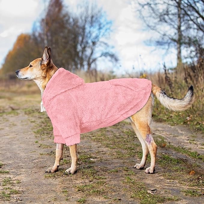 5XL Dog Sweaters for Large Dogs,Extra-Large Dog Hoodie,Warm Fuzzy Fleece Sweatshirt with Hood & Pocket,Leash Hole,Cozy Cold Weather Pet Clothes Sweater Hoodie for Large Dogs(Pink,5XL)