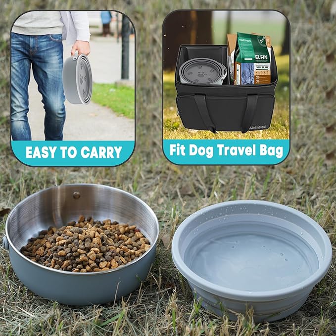 40 Oz Travel Dog Bowls with Lid, Collapsible Water Bowl BPA-Free, Stainless Steel Pet Food Bowl - 2in1 Portable Dog Bowls - Puppy Trip Camping Travel Essentials