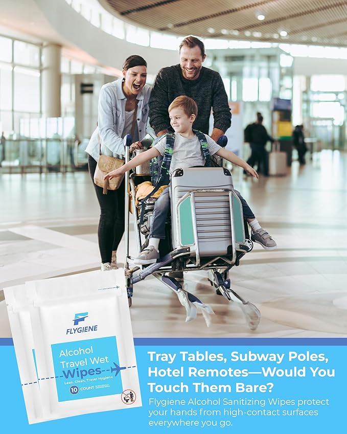 40 Count Sanitizing Wipes, 70% Alcohol, Individually Wrapped, Wet Wipes, Travel Size, Airplane Essentials