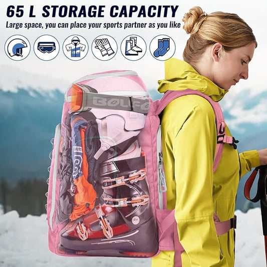 Ski Boot Bag, 65L Durable Travel Backpack, 1680D Nylon Waterproof Snowboard Boot Bag, Skiing and Snowboarding Travel Luggage for Helmet, Goggles, Gloves, Outerwear & Accessories