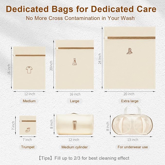 6Pcs All-New Upgraded Mesh Laundry Bags, Durable Lingerie Bags for Washing Delicates, Underwear, Bra, Shoes, Socks, Laundry Bag Mesh Wash Bags for College Dorm, Laundry Room (6 Sizes, Classified Use)