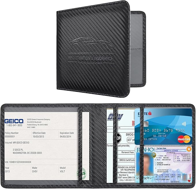 Car Registration and Insurance Holder with Magnetic Shut, Vehicle License Document Glove Box Compartment Organizer - For Documents, License, Cards