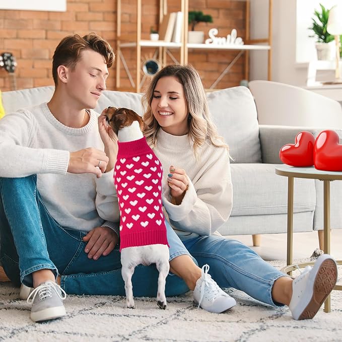 GOYOSWA Valentines Dog Sweater, Dog Valentines Clothes Outfit Knitted Sweaters for Small Medium Large Dogs Pets (Rose Red Heart, Small)