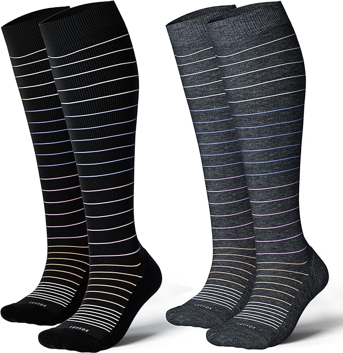 LEVSOX Thick Cotton Compression Socks for Women&Men 20-30mmHg Knee High Cute Support Sock for Nurses, Pregnancy, Travel