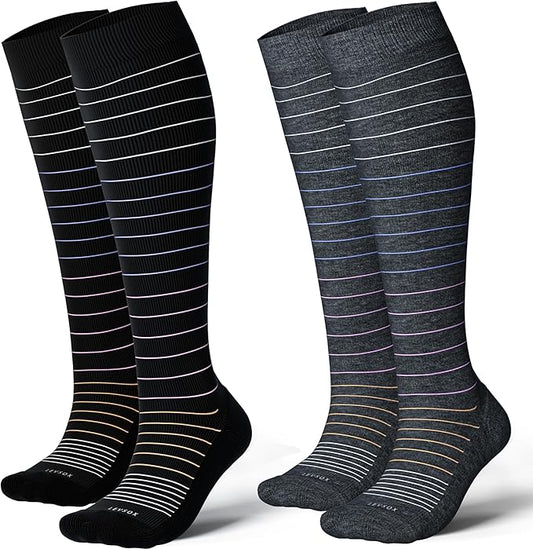 LEVSOX Thick Cotton Compression Socks for Women&Men 20-30mmHg Knee High Cute Support Sock for Nurses, Pregnancy, Travel