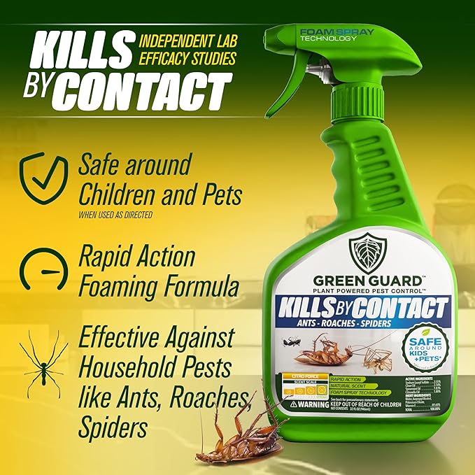 Green Guard Pest Control Spray - Indoor & Outdoor Killer of Ants, Roaches, Spiders & Other Crawling Insects, Safe Around Children & Pets, Plant-Based, Pleasant Scent (Citro Force, 32oz)