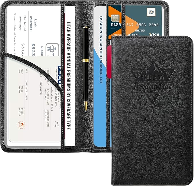 CoBak Car Registration and Insurance Holder - Vehicle Glove Box Car Organizer,Auto Truck Comparment Accessories Case with Magnetic Closure for Driver License,Cards