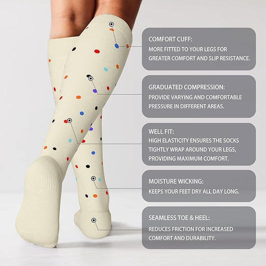 LEVSOX Thick Cotton Compression Socks for Women&Men 20-30mmHg Knee High Cute Support Sock for Nurses, Pregnancy, Travel
