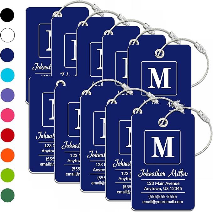 Personalized Luggage Tag | 10 Pack | Custom Luggage Tags for Suitcases | Kids Backpack Tag | 10 Color Options & Choose Font, Font Color