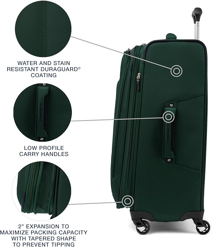 Travelpro Maxlite 5 Softside Expandable Checked Luggage with Spinner Wheels, Lightweight, 25-Inch — Forest Green