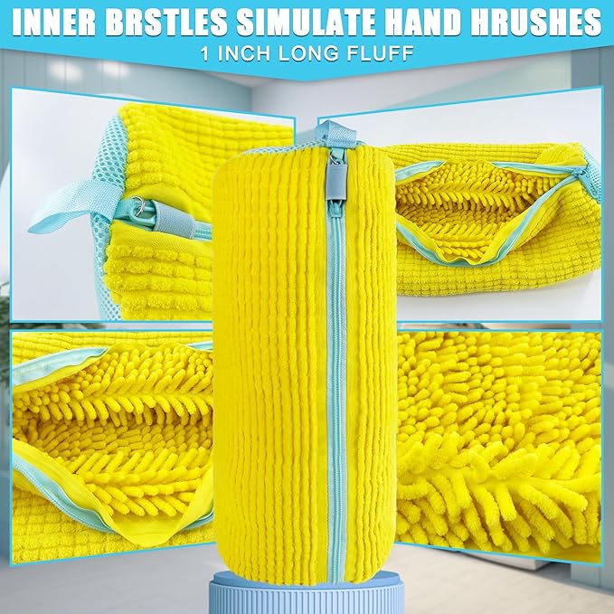 XXL Shoe Washing Machine Bag - 2 Reusable Shoes Cleaning Bags for Washer And Dryer, Durable Zipper Laundry Shoe Bag 360° Deep Clean Sneaker Tennis Include Mesh Wash Bags & Bra Laundry Bags (Yellow)