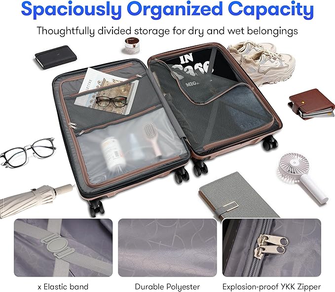 GinzaTravel 29 Inch Large Checked Luggage Expandable Hard Shell Suitcase with Spinner Wheels TSA Lock for Travel, 29inch, Rose Gold